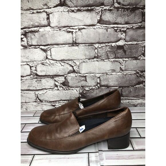 Munro American Brown Leather Slip On Square Toe Heel Loafers Women 10N US/40.5EU - Picture 13 of 16